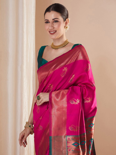 Saree mall Ethnic Motifs Woven Design Zari Paithani Sarees