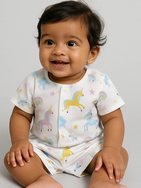 Biglilpeople Unisex Kids Printed Short Sleeves Pure Cotton Jhabla With Shorts