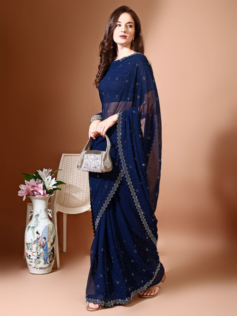 Leelavati Embellished Beads and Stones Pure Chiffon Saree