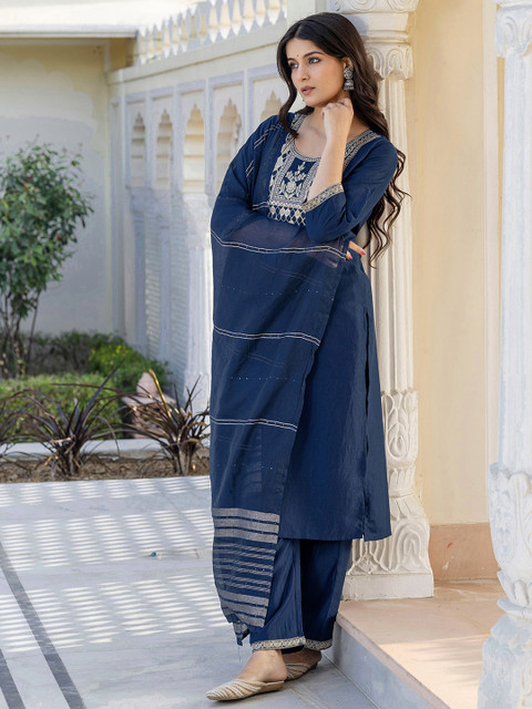 SANISA Women Floral Woven Design Kurta with Trousers & Dupatta - Image 6