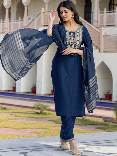 SANISA Women Floral Woven Design Kurta with Trousers & Dupatta - Image 4
