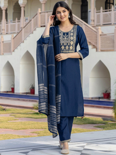 SANISA Women Floral Woven Design Kurta with Trousers & Dupatta - Image 2