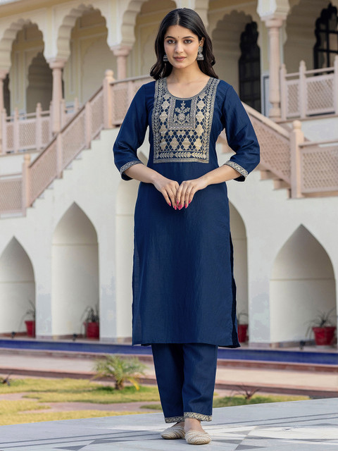SANISA Women Floral Woven Design Kurta with Trousers & Dupatta - Image 5