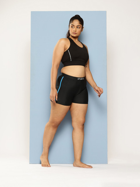 Aarika Women Plus Size Black Mid-Rise Swim Shorts