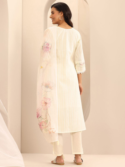 Libas Women Floral Embroidered Panelled Thread Work Kurta with Trousers & With Dupatta - Image 5