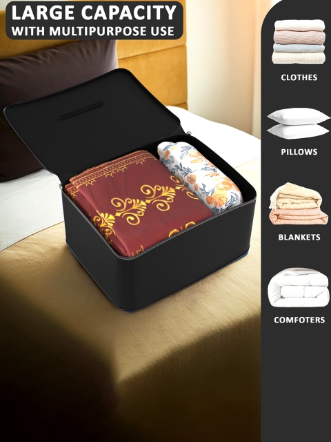 Myntra Elegant Homes Black 2 Pieces Rexine Storage Attachi Bag For Cloth With Handle - Image 4