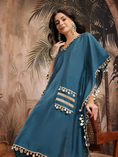 Sangria Gotta Patti Mirror Work Kaftan Kurta with Trousers