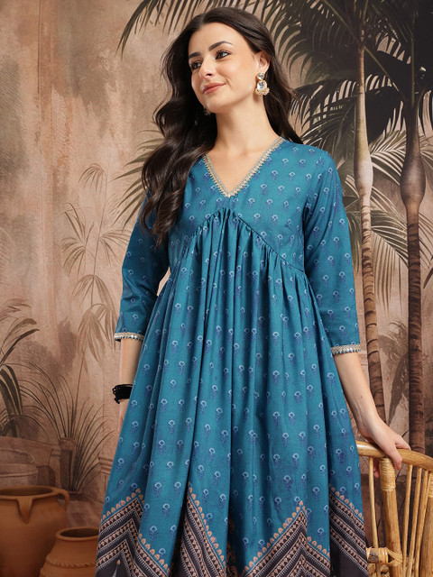 Sangria Ethnic Motifs Print Gotta Patti Kurta