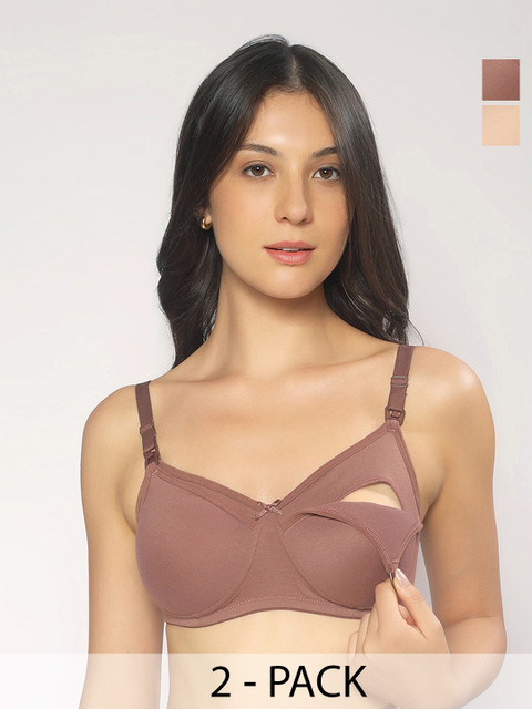 MomToBe Pack of 2 Cotton Non-Padded Non-Wired Maternity Bra