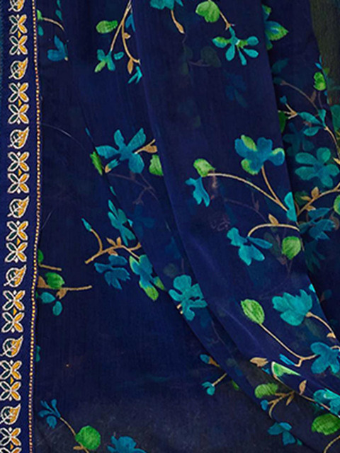 KALINI Women Blue Floral Pure Chiffon Saree - Image 6