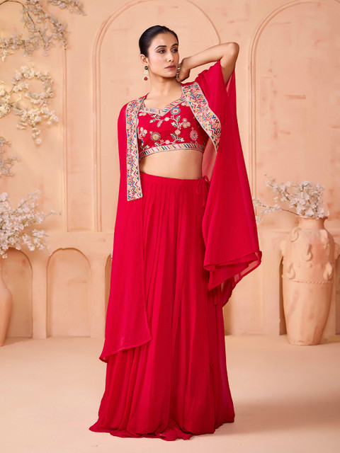 MADHURAM Embroidered Sequinned Ready To Wear Lehenga With Choli & Shrug