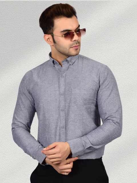 Heed Attentive Men Standard Fit Solid Button-Down Collar Cotton Formal Shirt