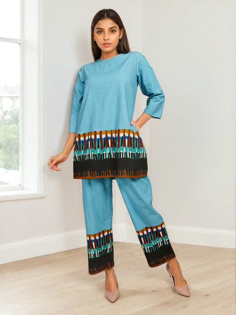 Dora Dori Printed Pure Cotton Round Neck Tunic With Trousers Co-Ords Set