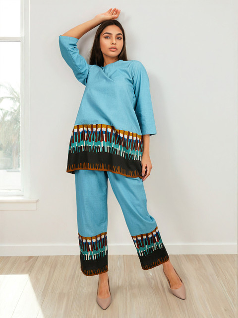 Dora Dori Printed Pure Cotton Round Neck Tunic With Trousers Co-Ords Set - Image 7
