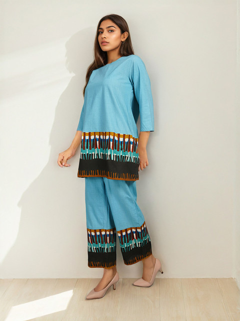 Dora Dori Printed Pure Cotton Round Neck Tunic With Trousers Co-Ords Set - Image 4