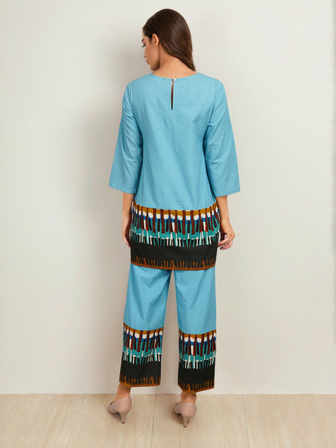 Dora Dori Printed Pure Cotton Round Neck Tunic With Trousers Co-Ords Set - Image 5