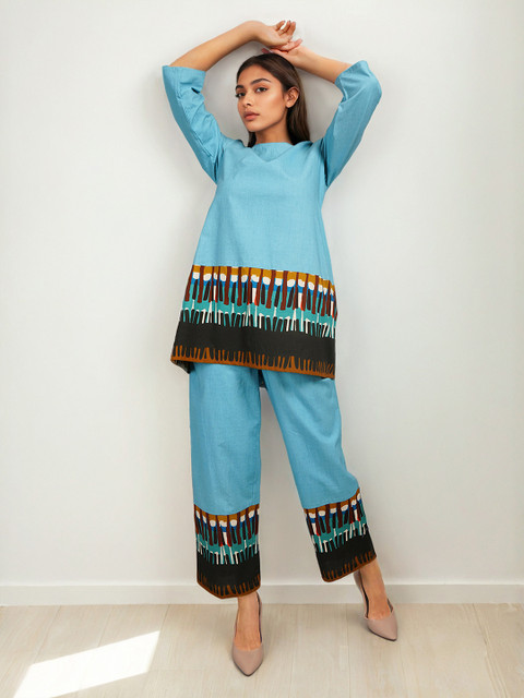 Dora Dori Printed Pure Cotton Round Neck Tunic With Trousers Co-Ords Set - Image 6