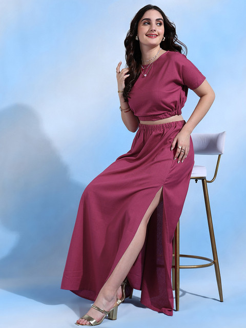 Shades of Sabi Round Neck Short Sleeve Top With Skirt Co-Ords