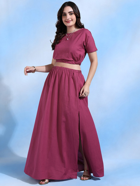 Shades of Sabi Round Neck Short Sleeve Top With Skirt Co-Ords - Image 6