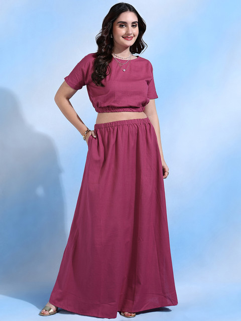 Shades of Sabi Round Neck Short Sleeve Top With Skirt Co-Ords - Image 2