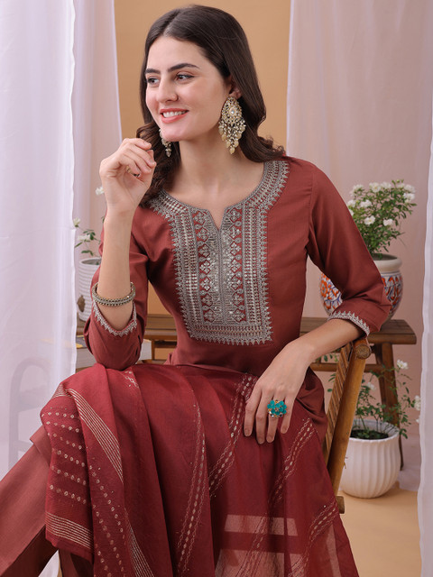 KALINI Women Floral Embroidered Kurta with Trousers & Dupatta - Image 6
