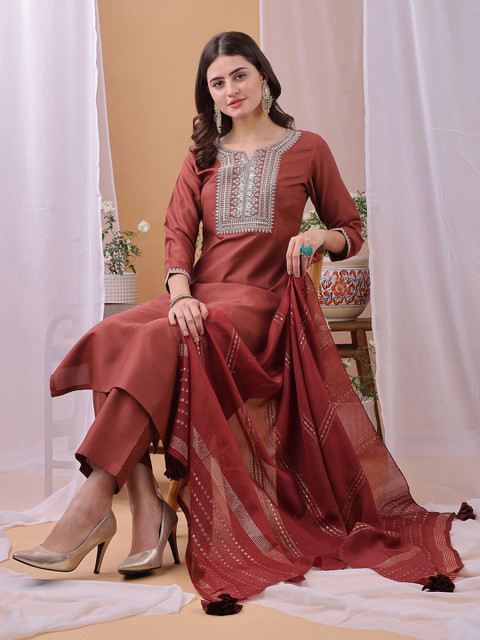 KALINI Women Floral Embroidered Kurta with Trousers & Dupatta