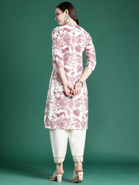 Indo Era Floral Printed Linen Kurta - Image 4