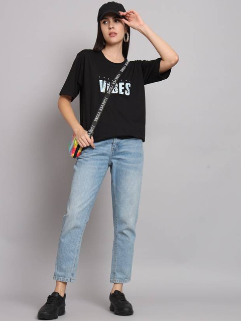 SZN Women Typography Printed Round Neck Cotton Oversized T-shirt - Image 5
