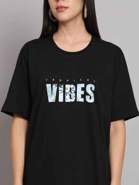 SZN Women Typography Printed Round Neck Cotton Oversized T-shirt - Image 2