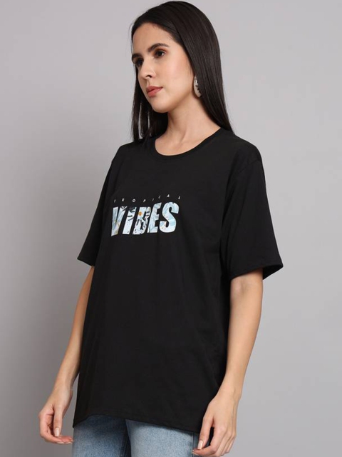 SZN Women Typography Printed Round Neck Cotton Oversized T-shirt - Image 3