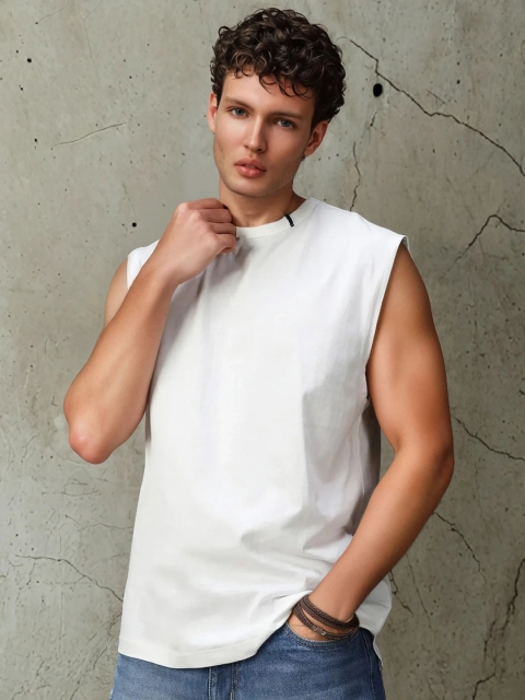 High Star Men Relaxed Fit Cotton Updated Solid Sleeveless T-shirt
