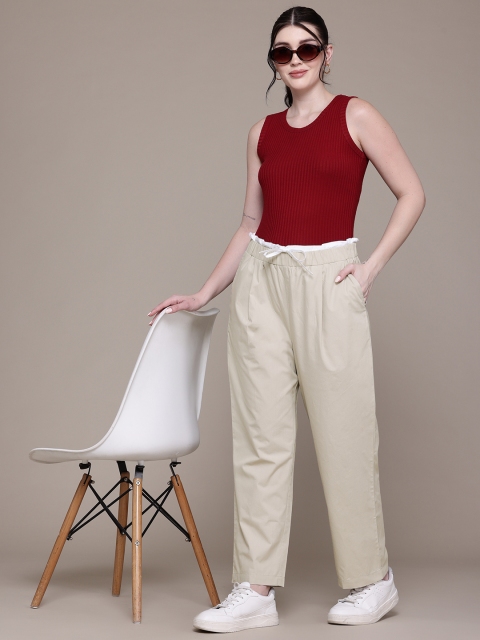 Popnetic Women Relaxed Fit High-Rise Double Waistband Trousers - Image 4