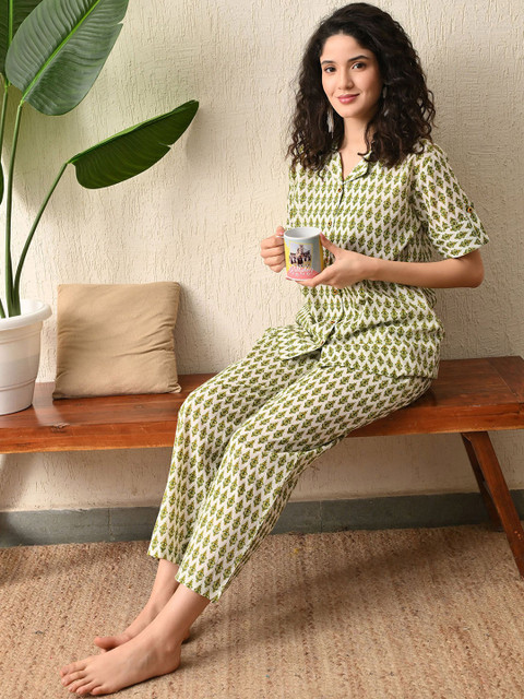 Vaimiya Printed Pure Cotton Shirt With Trouser Co-Ords