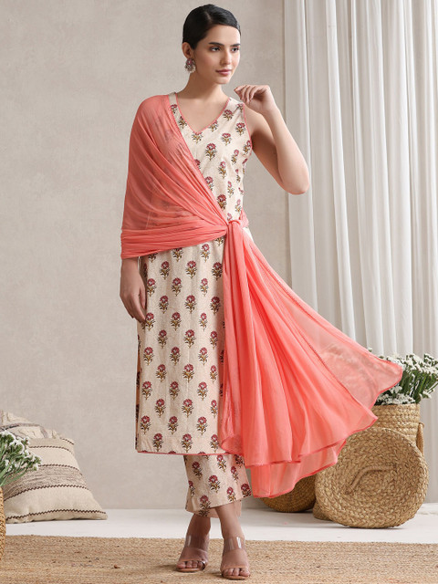 Khushal K Women Floral Printed Cotton Kurta with Palazzos & Dupatta - Image 5