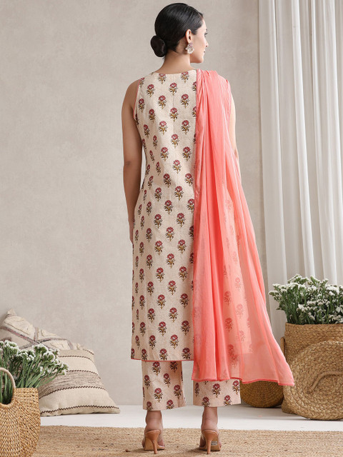 Khushal K Women Floral Printed Cotton Kurta with Palazzos & Dupatta - Image 3