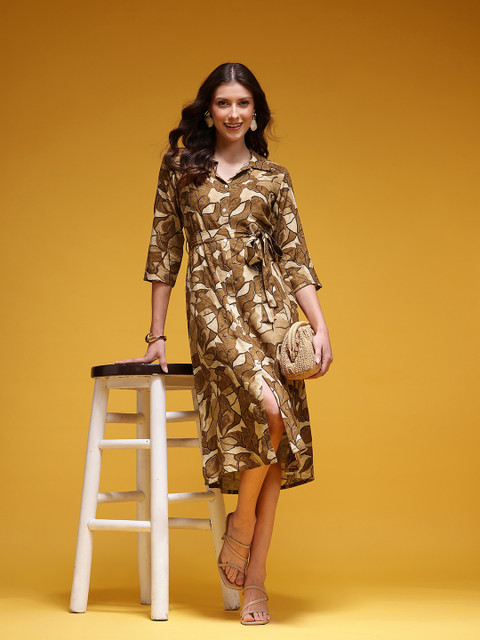 HERE&NOW Abstract Striped Belted Shirt Dress