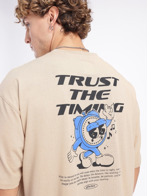 glitchez Typography Printed Drop-Shoulder Sleeves Oversized T-shirt - Image 7