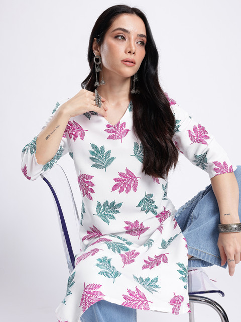 Anouk Rustic V-Neck Tropical Printed Straight Kurta