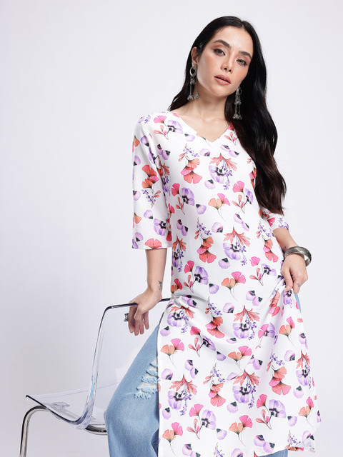 Anouk Rustic V-Neck Floral Printed Straight Kurta