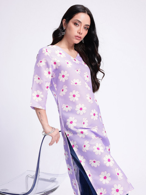 Anouk Rustic V-Neck Floral Printed Straight Kurta