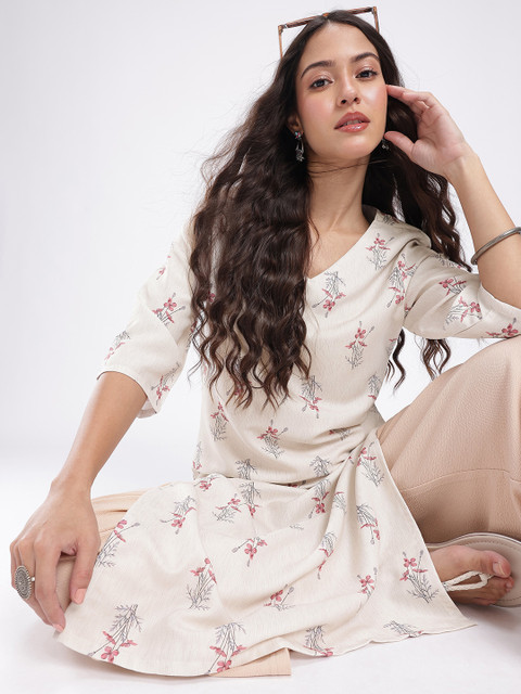 Anouk Rustic Floral Printed V-Neck Straight Kurta