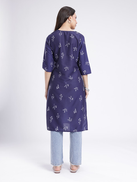 Anouk Rustic Floral Printed V-Neck Straight Kurta - Image 4