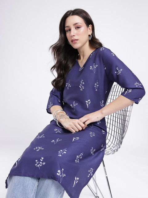 Anouk Rustic Floral Printed V-Neck Straight Kurta
