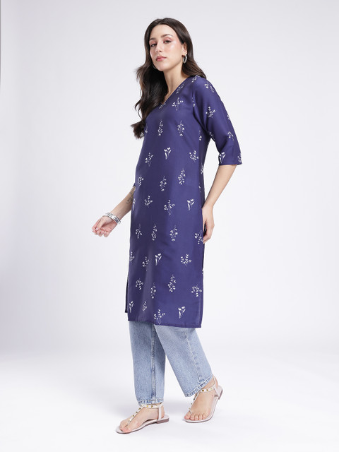 Anouk Rustic Floral Printed V-Neck Straight Kurta - Image 3