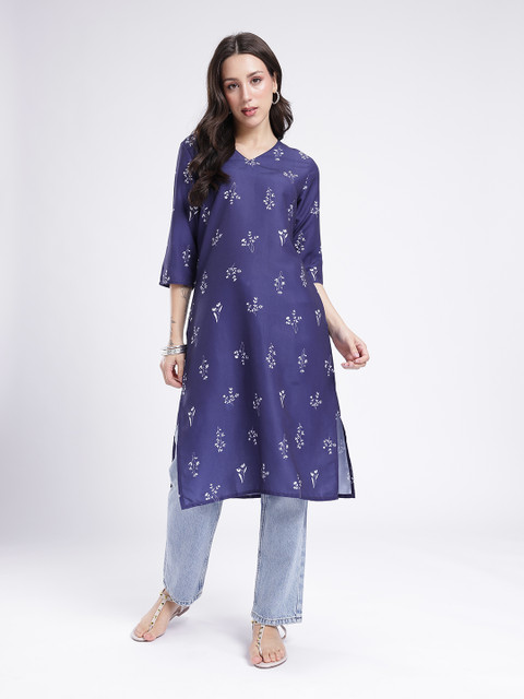 Anouk Rustic Floral Printed V-Neck Straight Kurta - Image 2