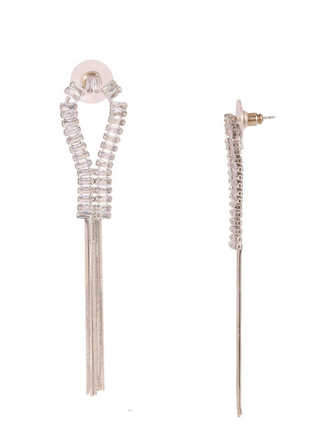 Voylla Rhodium-Plated Contemporary American Diamond Studded Drop Earrings - Image 3