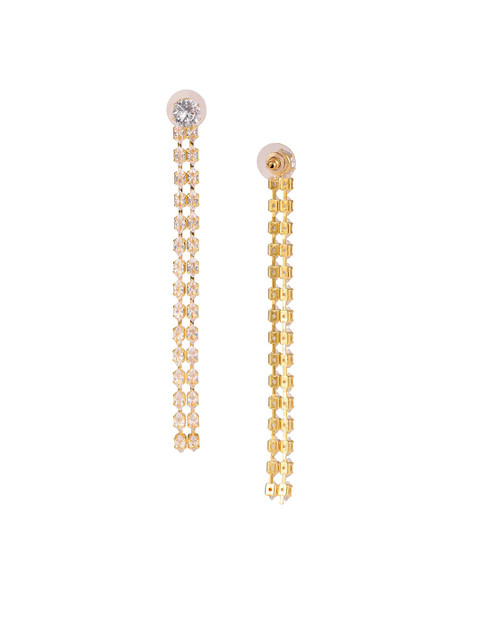 Voylla Gold-Plated American Diamond Studded Korean Contemporary Drop Earrings - Image 4
