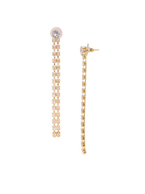 Voylla Gold-Plated American Diamond Studded Korean Contemporary Drop Earrings - Image 3