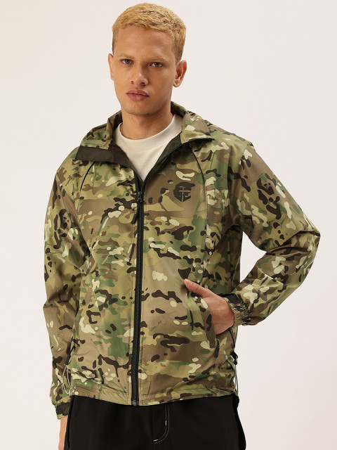 FIFTY TWO Camouflage Printed Hooded Rain Jacket