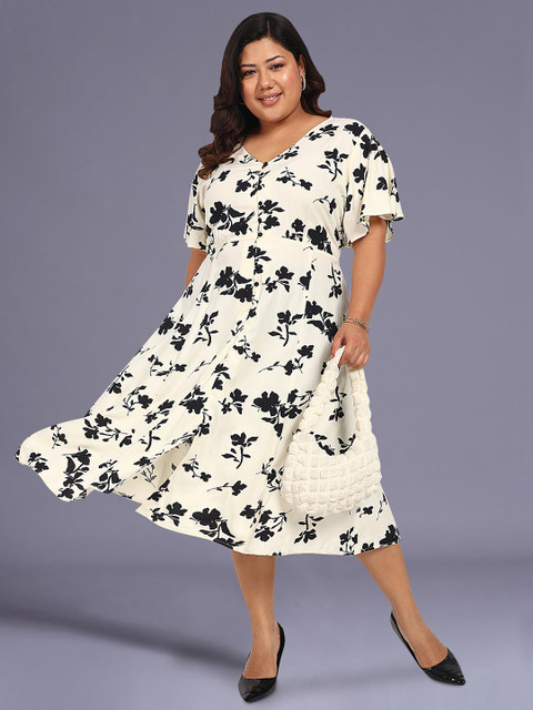 wild U Women Plus Size Floral Print A-Line Dress